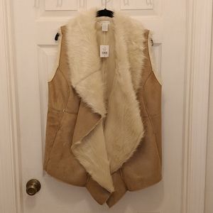 Asymmetrical faux fur shearling vest
